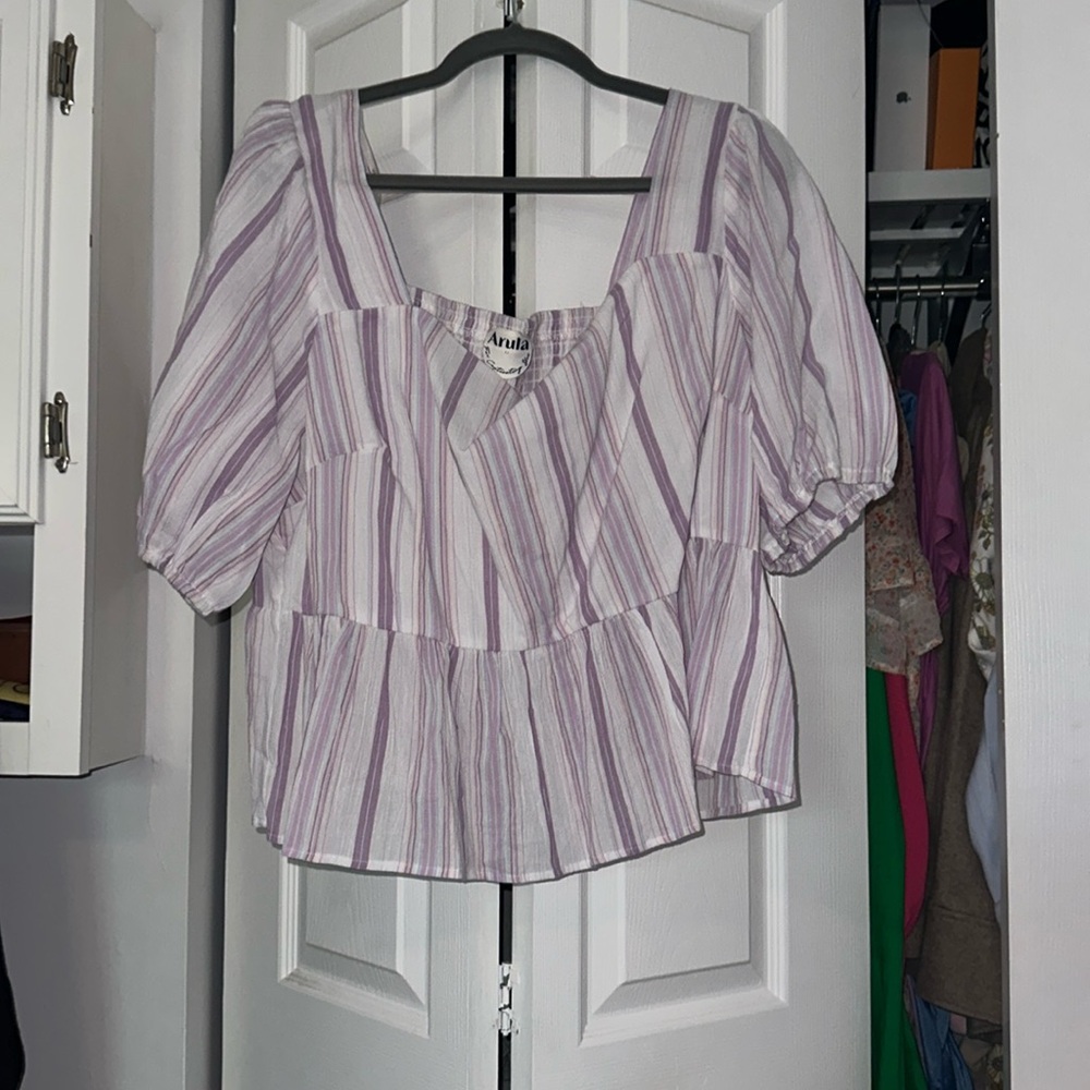 Purple pink and white stripped top